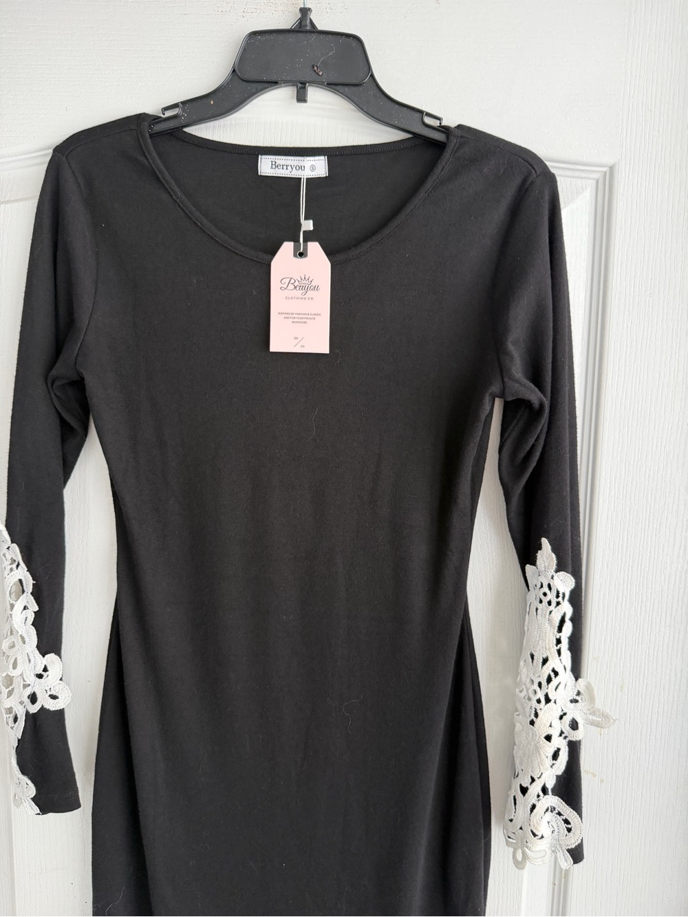 Berryou  Black Long Sleeve Dress with White Lace Sleeves - Picture 2 of 3